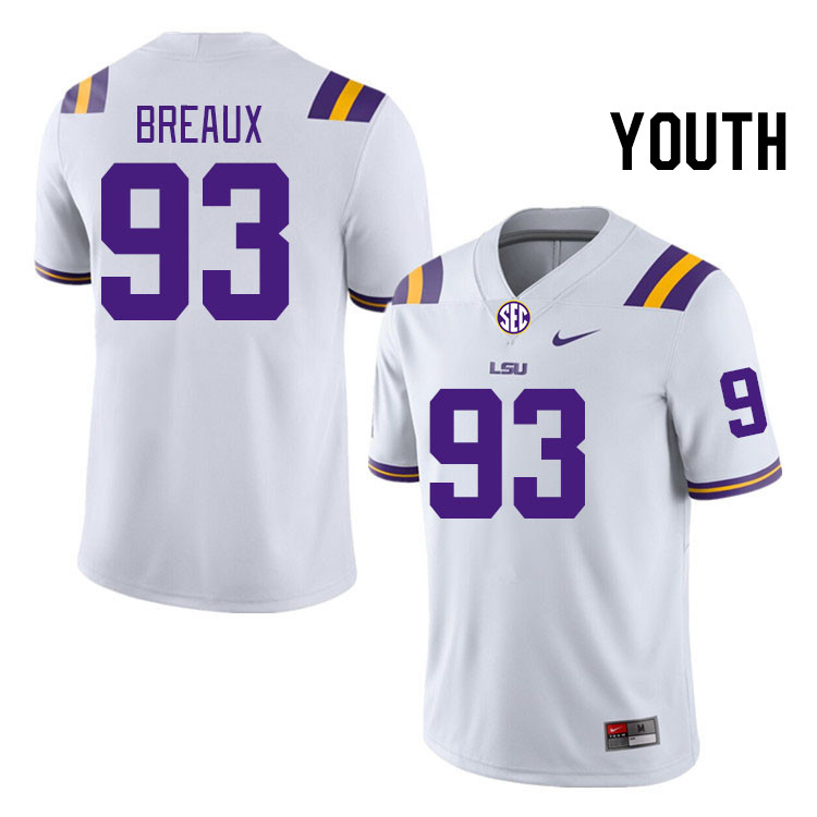 Youth #93 Ahmad Breaux LSU Tigers College Football Jerseys Stitched-White